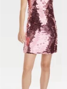 NWT Pink Paillette Shift Mini Dress Sequined Speghtti Straps